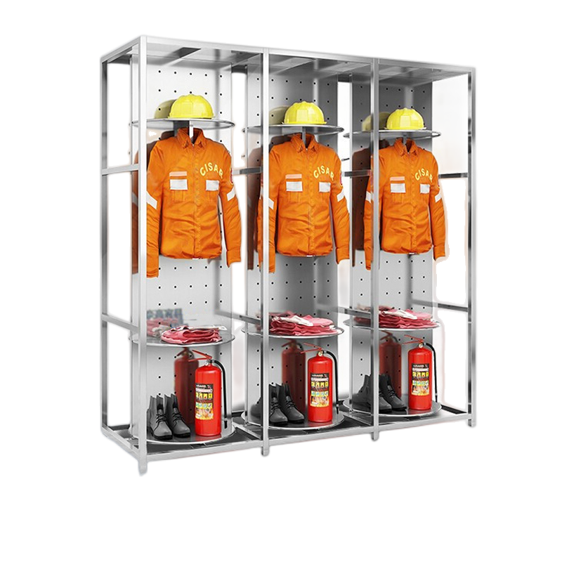 绵冠MIANGUAN绵冠MIANGUAN不锈钢消防服架可旋转战斗服架挂衣架更衣柜消防柜救援队衣帽储物柜快速换装架 三人位