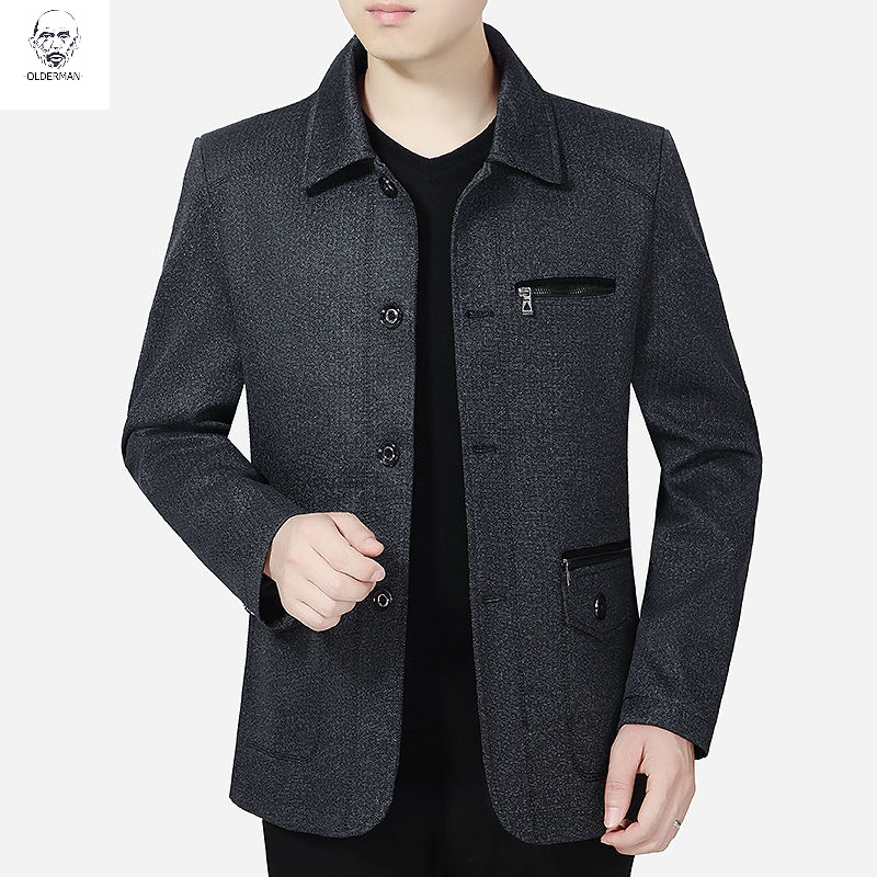 老人头2020中年男士外套冬季加绒加厚夹克男纯棉上衣中老年爸爸休闲