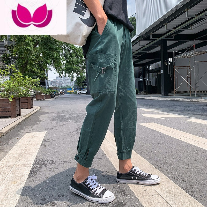 七斓工装裤男ins超火港风日系潮牌宽松裤子韩版潮流休闲百搭9分束脚裤