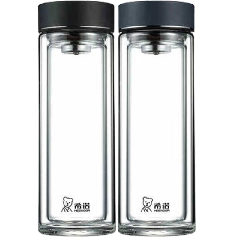 希诺玻璃杯400ml便携耐用双层XN-6783(颜色随机)