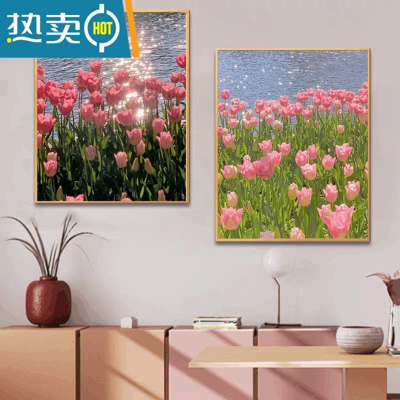 敬平郁金香花朵数字油画diy风景填充油彩ins田园手工填色装饰挂画装饰画高清大图