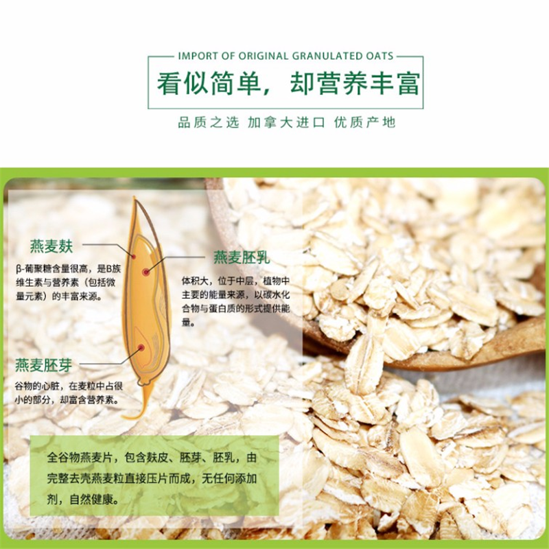 世荣润 加拿大进口原味即食燕麦片 健康营养早餐代餐 膳食纤维全谷物燕麦 即食燕麦精美礼盒装1.5kg 单盒价