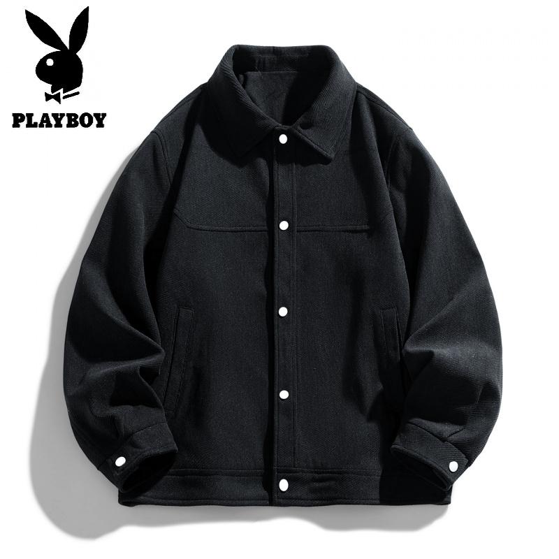 花花公子新款高品质加绒夹克男潮流大码7XL宽松冬季青年保暖外套男 黑色（常规款） XL
