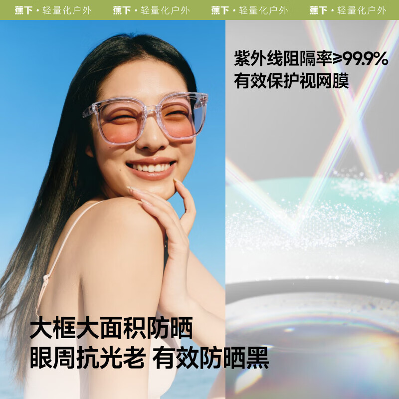 蕉下(BENEUNDER) 方圆大框 折叠墨镜 FD421- TN201(透灰镜框+渐变灰色镜片)