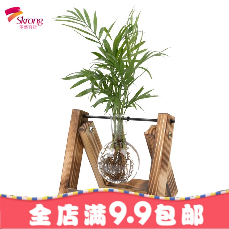创意木架水培花瓶绿萝植物玻璃花器客厅小容器办公室桌面装饰摆件