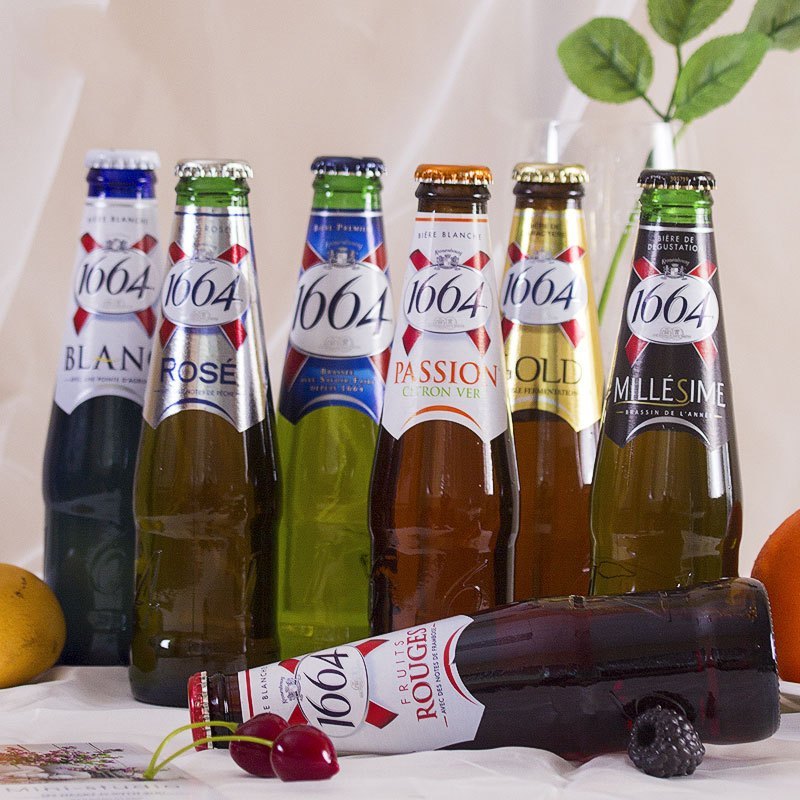 Kronenbourg1664桃红啤酒法国果味小麦啤250ml*24瓶装苏宁自营