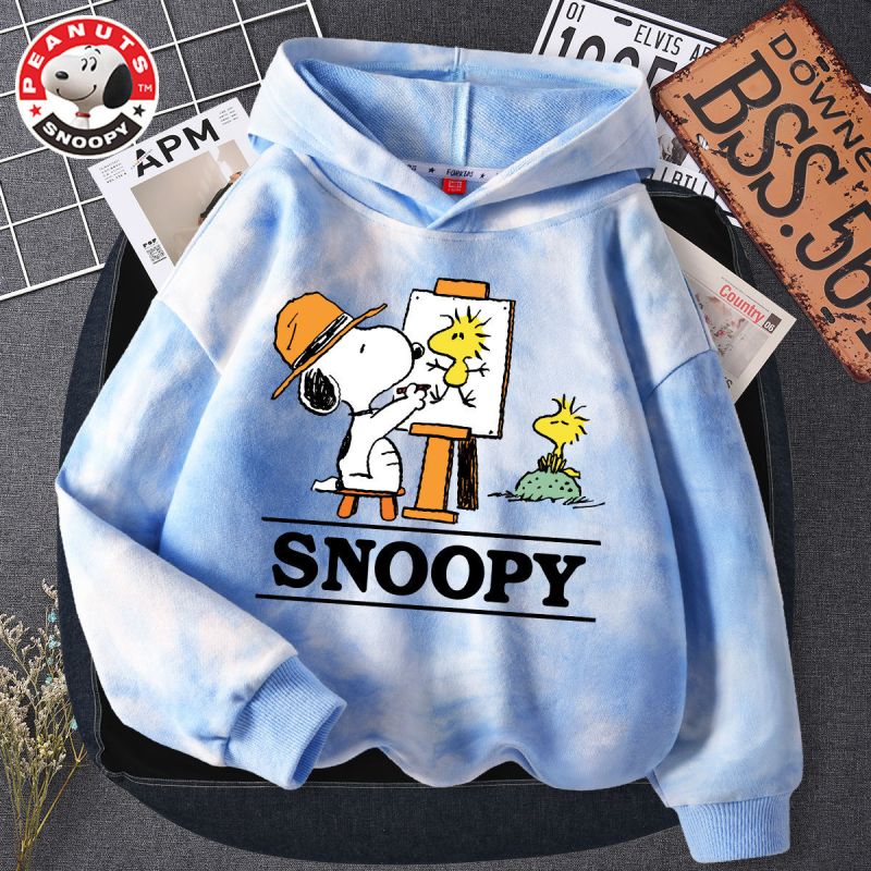 史努比(SNOOPY)儿童卫衣男女春秋款韩版扎染中大童时尚休闲小孩上衣扎染连帽卫衣