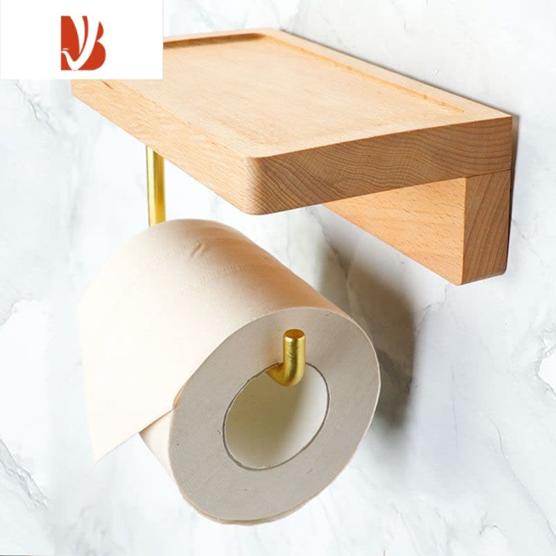 三维工匠免打孔纸巾架卫生间卷筒纸置物架厕所放手机抽纸盒壁挂黑胡桃实木 大号北美黑胡桃木卷纸架-凹槽款图片
