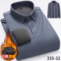 秋冬新款男士无痕衬衣假两件保暖长袖衬衫加绒保暖内衣潮_982 4XL 32木板灰
