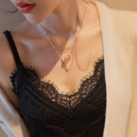 波迷娜(BOMINA)小吊带背心女2021年秋季夏新款外穿内搭黑色性感西装内搭领蕾丝拼接缎面羽毛吊带背心女夏打底外穿潮
