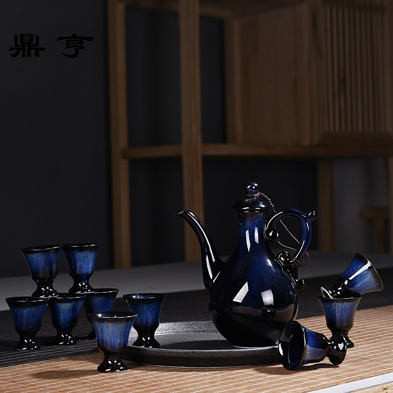 鼎亨陶瓷白酒杯套装分酒器酒壶小酒盅白酒酒杯高脚杯家用陶瓷酒具