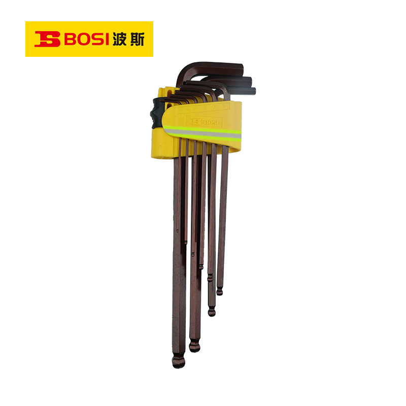 波斯(BOSI) 荧光系列九件套特长球头内六角扳手 英制 套高清大图
