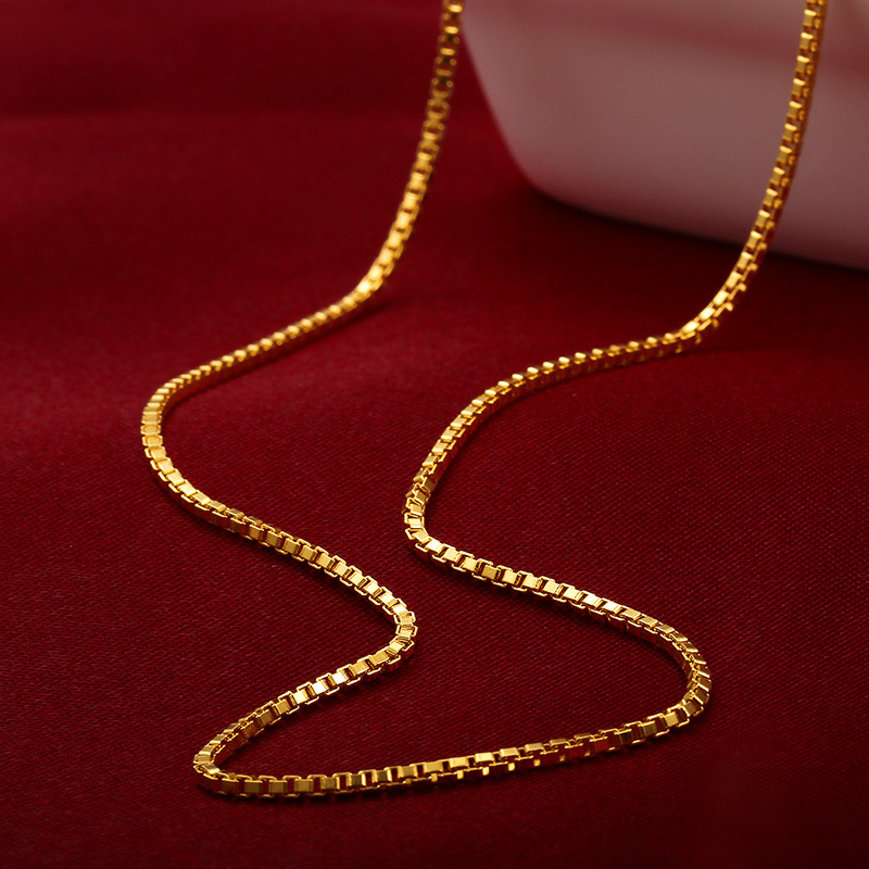 金大福999足金金项链女盒子链百搭锁骨链素金链子正品计价