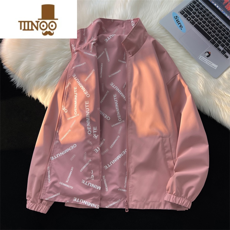 YANXU满印两面穿外套男款潮牌痞帅宽松大码韩版潮流运动休闲夹克高清大图