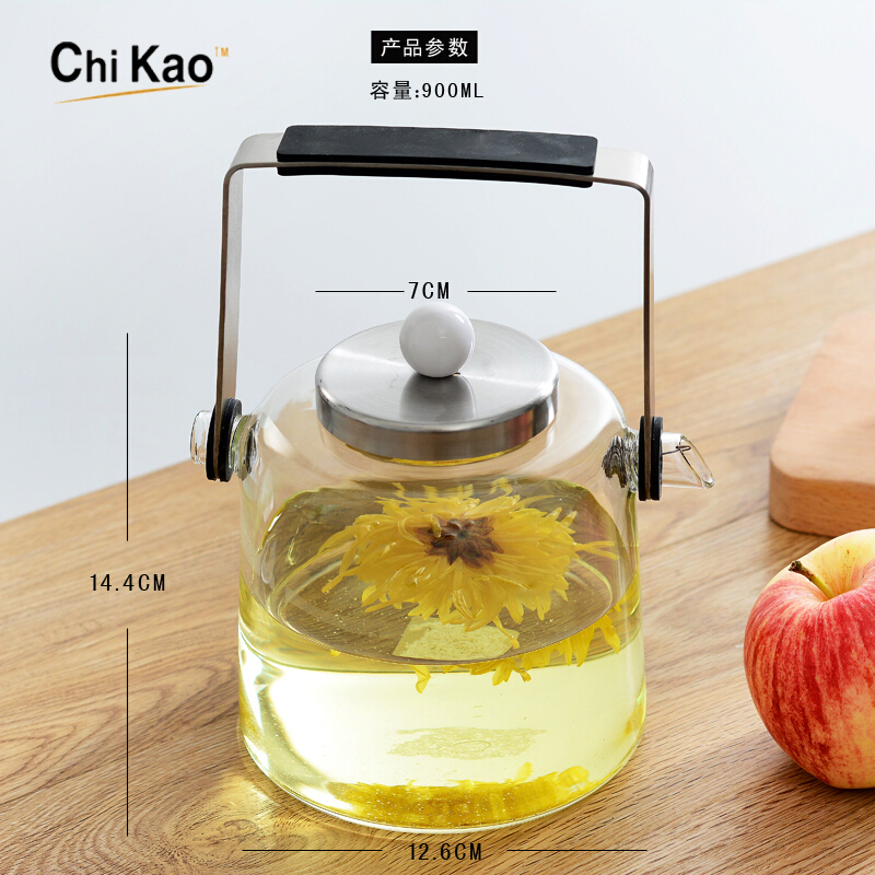 奇高 耐热透明玻璃煮茶壶简约时尚奶茶店水果花茶壶耐热防爆