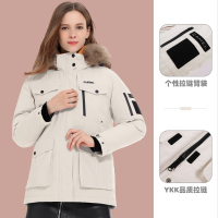 骆驼CAMEL户外羽绒服情侣款加厚工装连帽派克蓬松大毛领外套男女