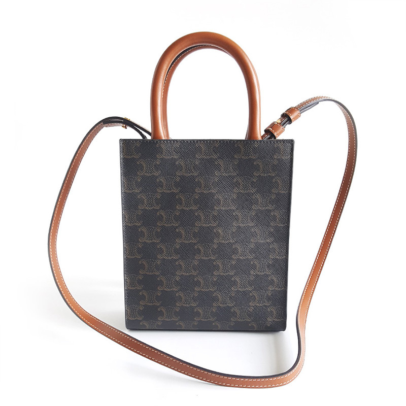 正品二手95新思琳celine女包棕色凯旋门老花minitotecabas迷你标志