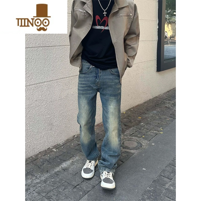 YANXU复古美式高街cleanfit穿搭男女款牛仔裤显瘦直筒宽松百搭休闲裤潮高清大图