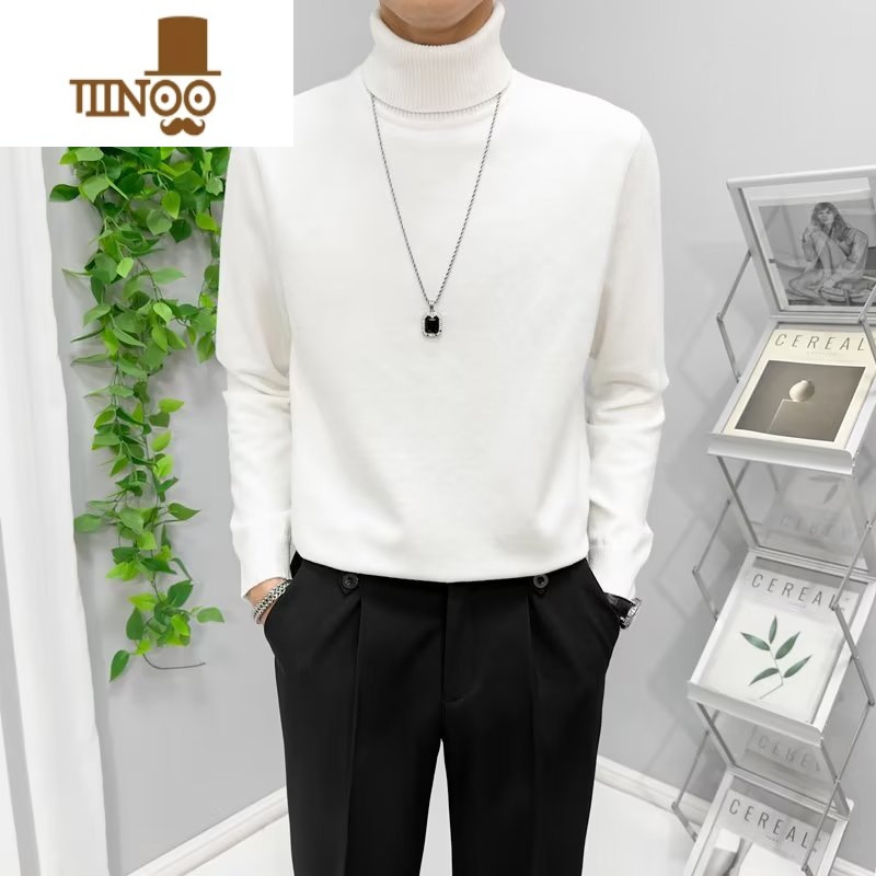 YANXU高领毛衣男宽松黑色内搭打底衫2023新款韩版潮长袖翻领针织衫高清大图