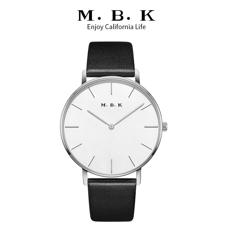 M.B.K欧美品牌女士潮流轻奢石英表 女表时尚小众ins风简约时尚防水两针手表男表新款3001L-1 本色白面皮带男款