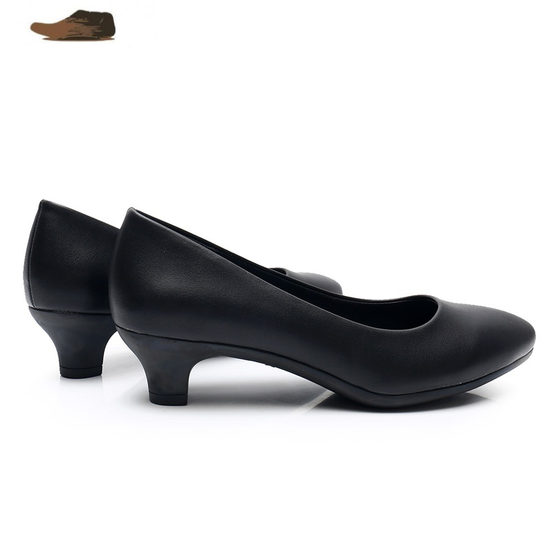 站工作鞋女黑色软底舒适不累脚单鞋细跟职业上班皮鞋酒店空姐鞋休闲鞋