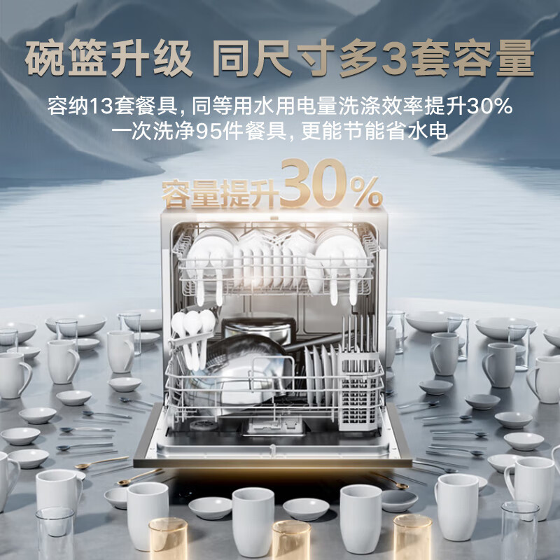 美的(Midea)小魔方洗碗机嵌入式灶下13套高温热风烘干一级水效一键单消毒UV灭菌洗UX Magic