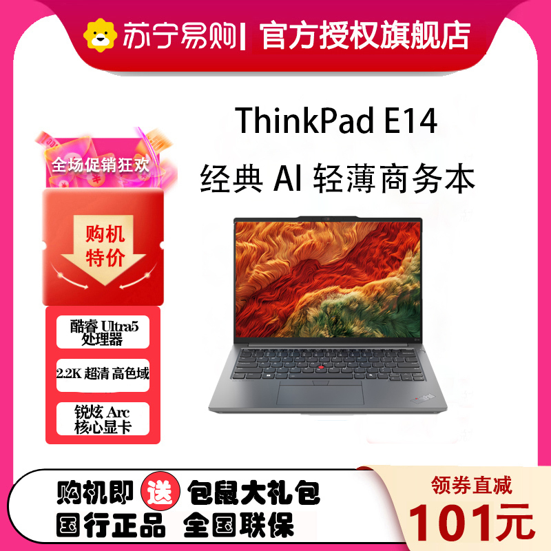 ThinkPad E14 19CD AI 2024 经典商务本 14英寸笔记本电脑 定制 英特尔酷睿Ultra 5 125H 32G 2T固态 锐炫Arc显卡 2.2K高色域 银