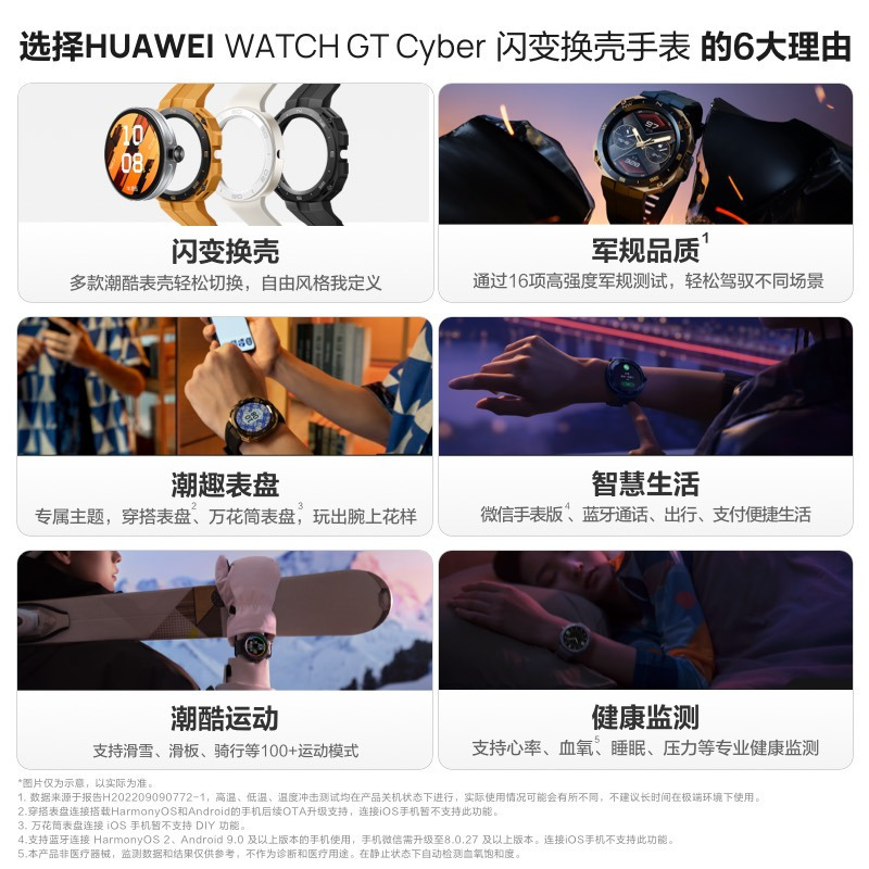 华为/HUAWEI WATCH GT Cyber 月光白 时尚雅致款 42mm 智能手表 运动手表 血氧心率睡眠压力监测 专业健康 闪变换壳 智能机芯 微信手表版