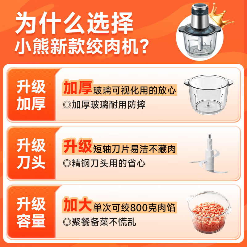 小熊(Bear)绞肉机家用 绞馅机 碎肉机 电动多功能料理搅拌打肉饺子肉馅蒜蓉机搅肉机 QSJ-C03M1高清大图