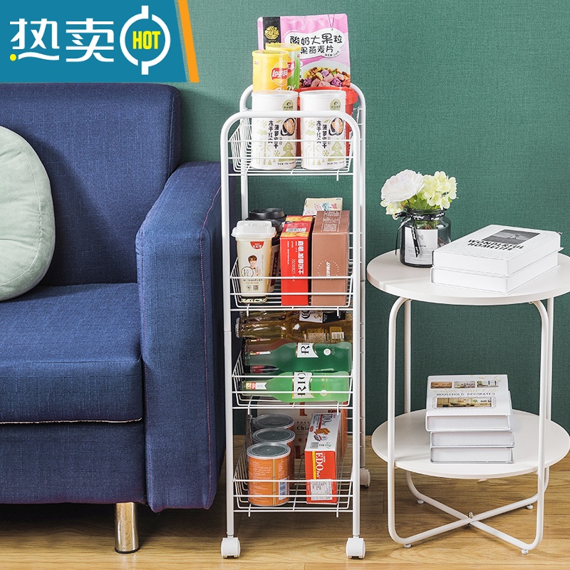敬平厨房收纳置物架落地多层可移动小推车果蔬菜篮子零食卧室储物架子高清大图