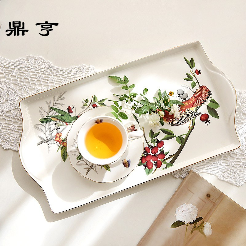 鼎亨那些时光 陶瓷双耳托盘 家用端茶盘 酒店托盘长方形端菜盘子