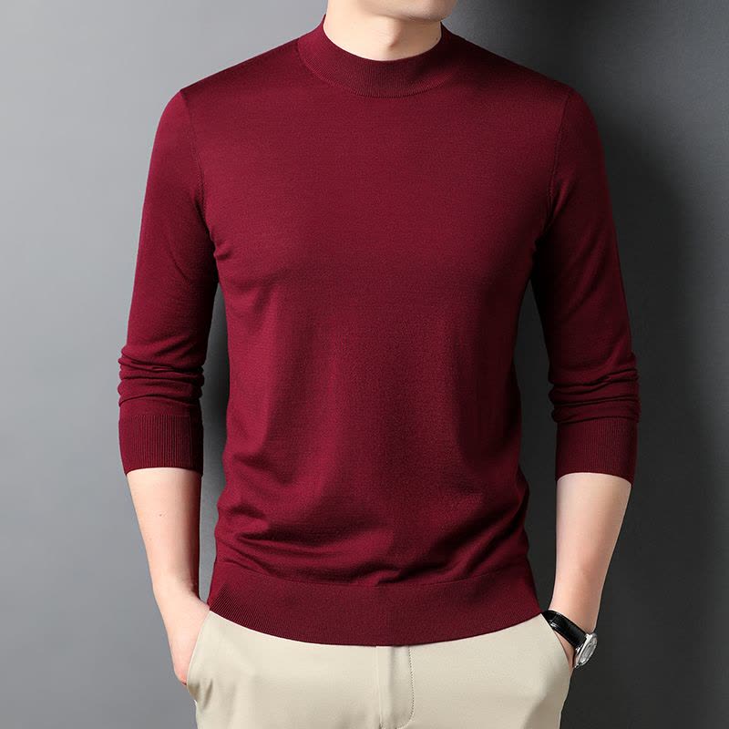 免费试穿 精纺山羊绒圆领中青年纯羊毛绒衫品牌毛衣秋冬装保暖羊毛针织衫商务休闲百搭打底100纯羊毛衫套头羊绒衫男士毛衣男图片