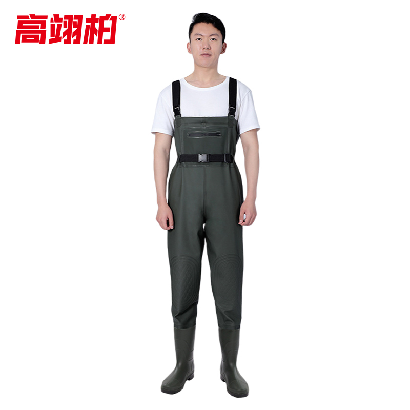 高翊柏 17030194 半身下水裤 85丝绿色双护膝 37码 pvc涉水裤加厚耐磨连体防水背带裤防水裤