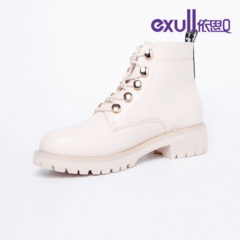 依思q皮面女靴子时尚舒适秋冬季短靴裸靴洋气保暖加绒防风图片