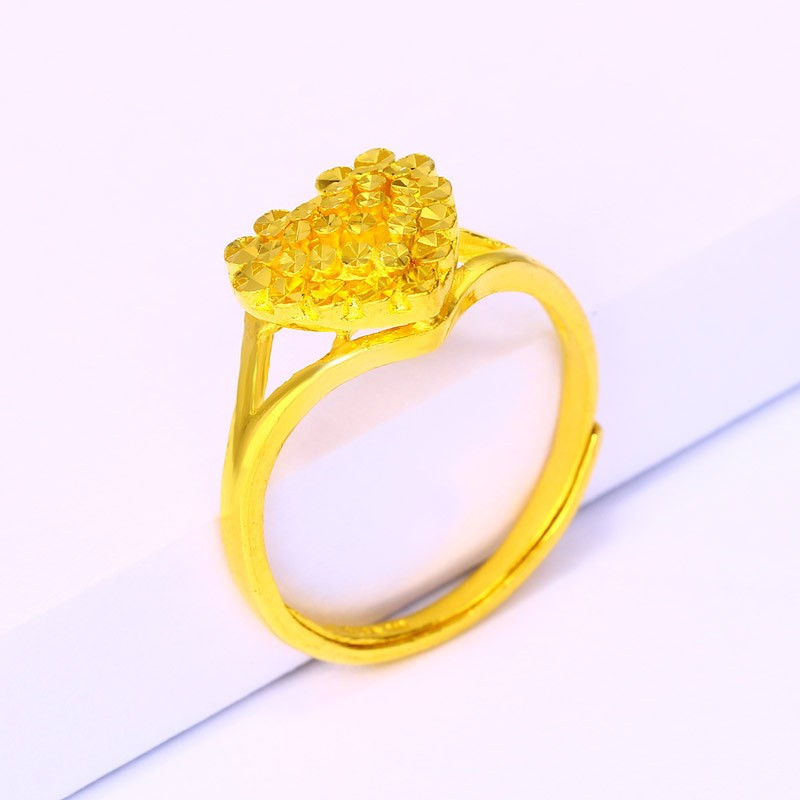 翠绿黄金戒指足金999女款仿钻心形活口戒指金重约4445ga01000020397