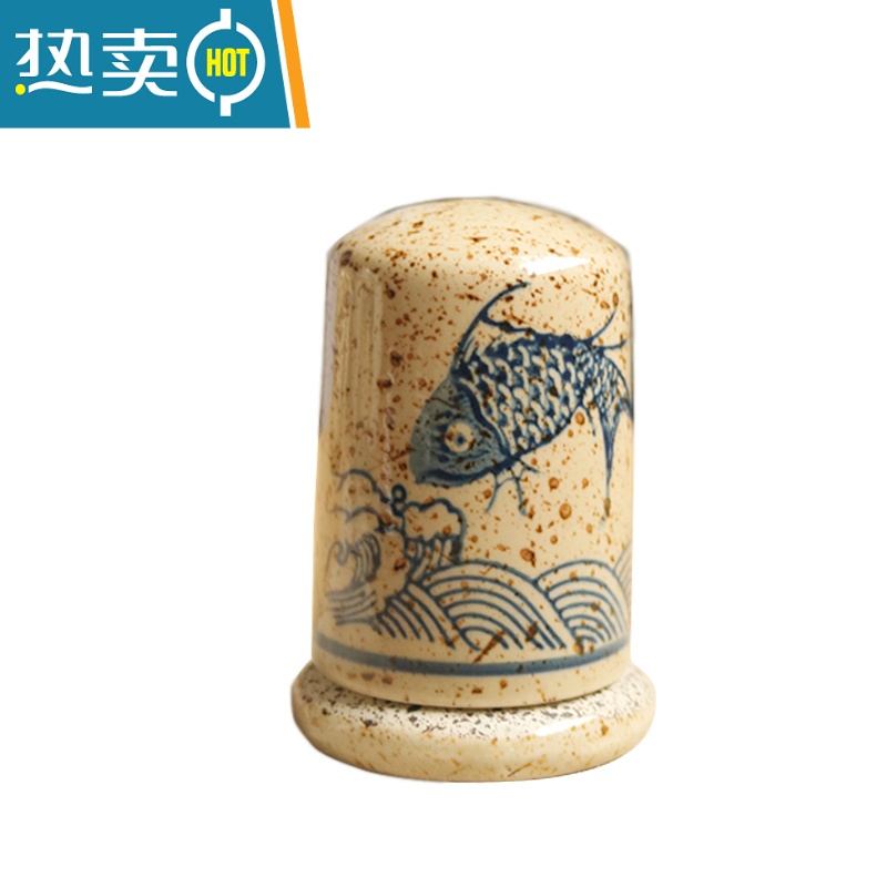 敬平日式复古陶瓷牙签盒创意家用个性罐牙签筒轻奢酒店专用餐厅 祥云布袋牙签筒高清大图