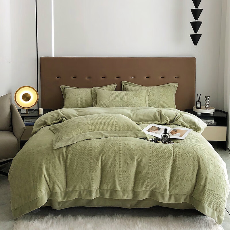 红秀世纺 防静电德绒四件套 复古绿 200*230(cm)