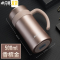 三维工匠保温杯大容量带把过滤网泡茶杯子男女办公茶杯不锈钢真空水杯 香槟金-500ml