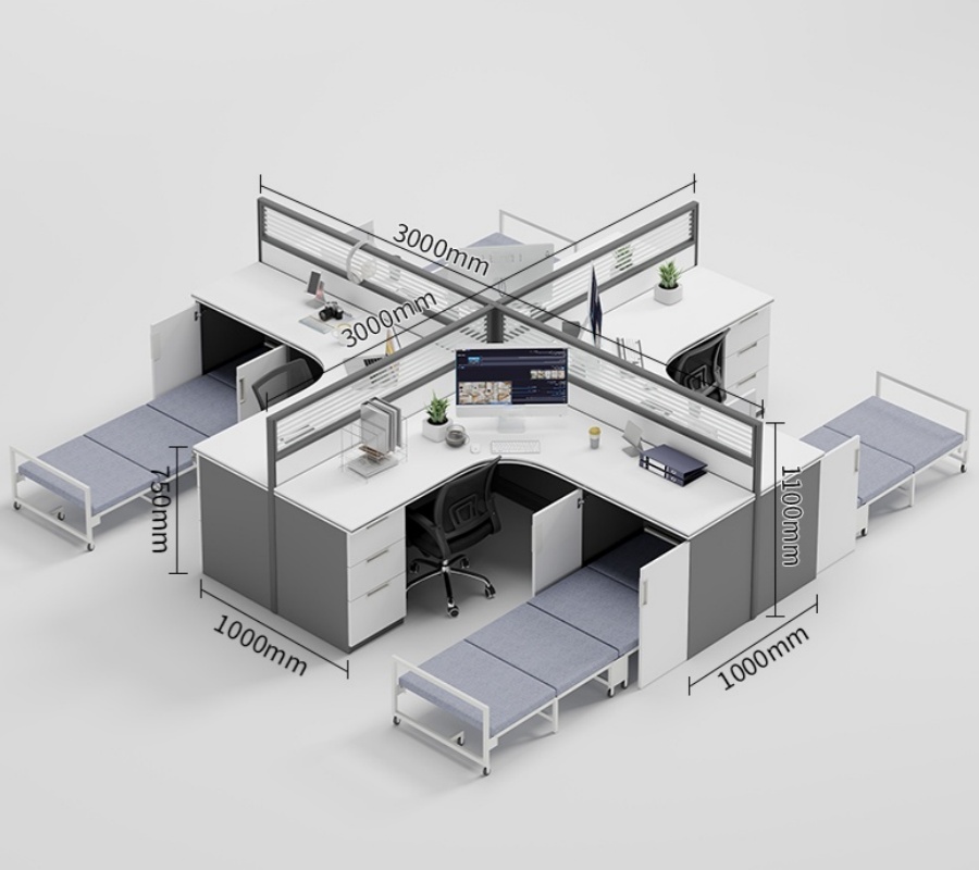 凡尔尚带床办公桌 带床屏风工位3000*3000*1100mm+椅子