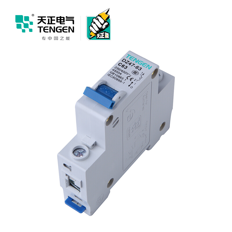 天正电气 空气开关 DZ47-63 1P C 63A 4.5KA 01060020231 微型断路器高清大图