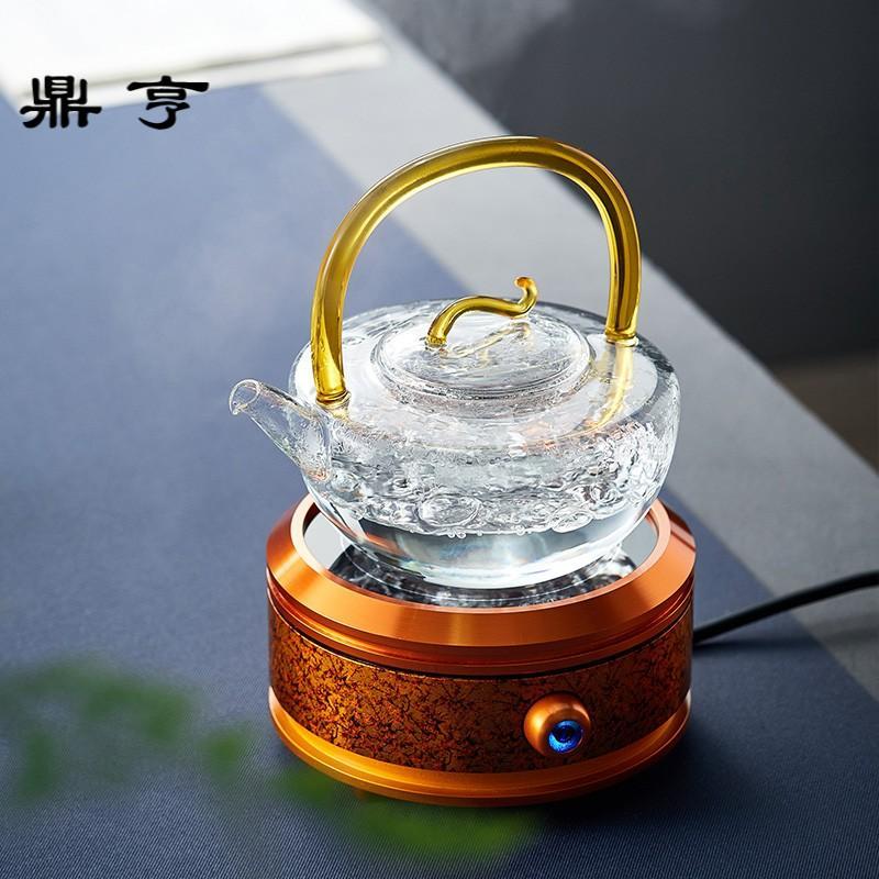 鼎亨彩柄玻璃提梁壶加厚耐热玻璃煮茶壶过滤耐高温水壶泡茶壶