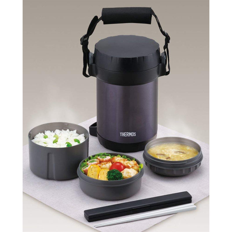 [多功能套装]THERMOS膳魔師JBG-1801MDB 400ml+600ml+300ml 304不锈钢保温饭盒保温壶