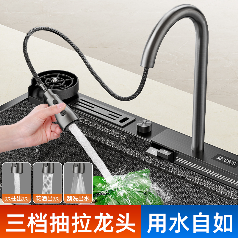 陶市厨房洗菜盆大单槽纳米不锈钢洗碗槽家用洗碗池台下盆飞雨水槽
