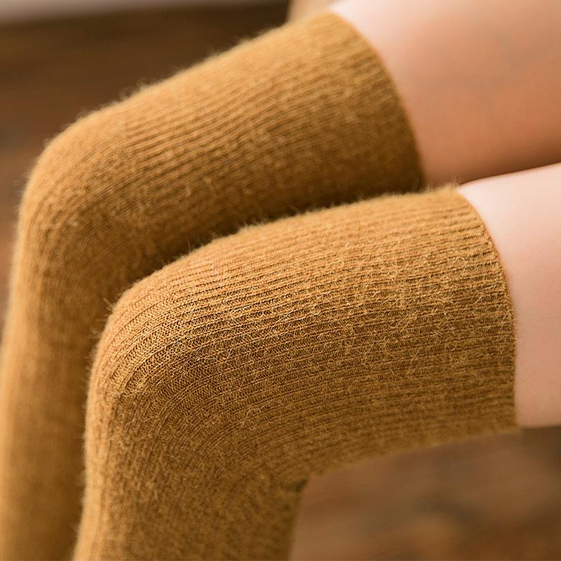 羊绒长筒袜子女高筒袜秋冬季加厚保暖韩国日系加绒黑色显瘦过膝袜