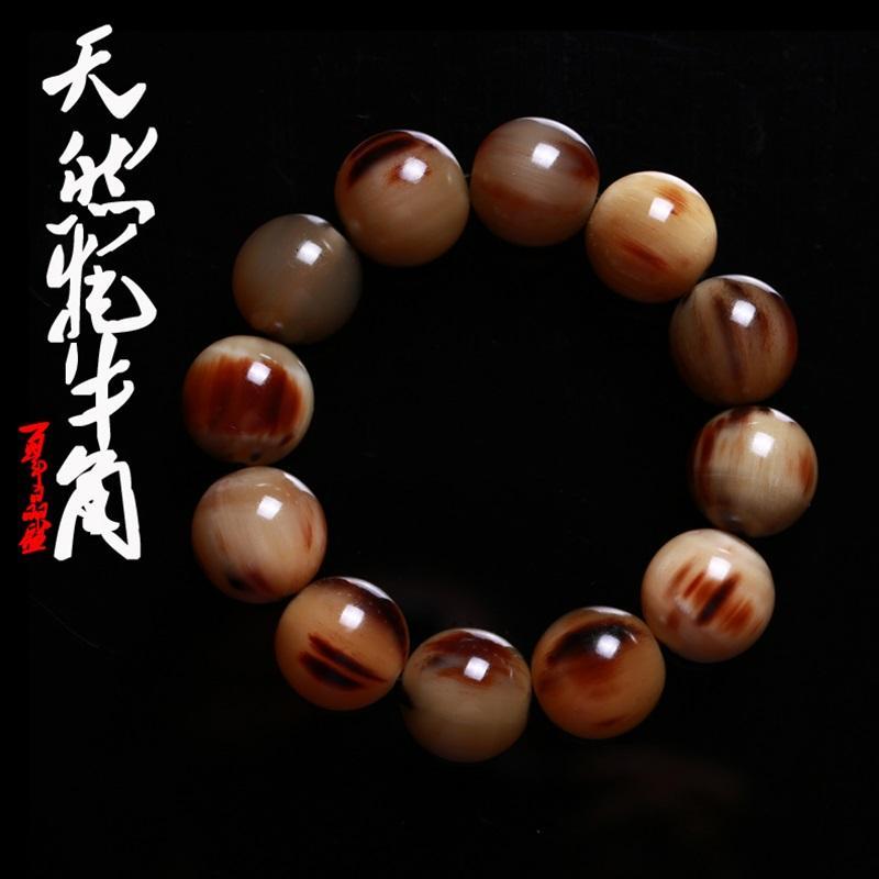 天然西藏牦牛角手串男女情侣佛珠手链花色血丝民族风20mm送女朋友七夕情人节礼物
