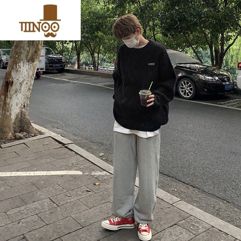 YANXU麻花毛衣男慵懒风感潮牌套头毛线衣百搭青少年宽松针织衫外套高清大图