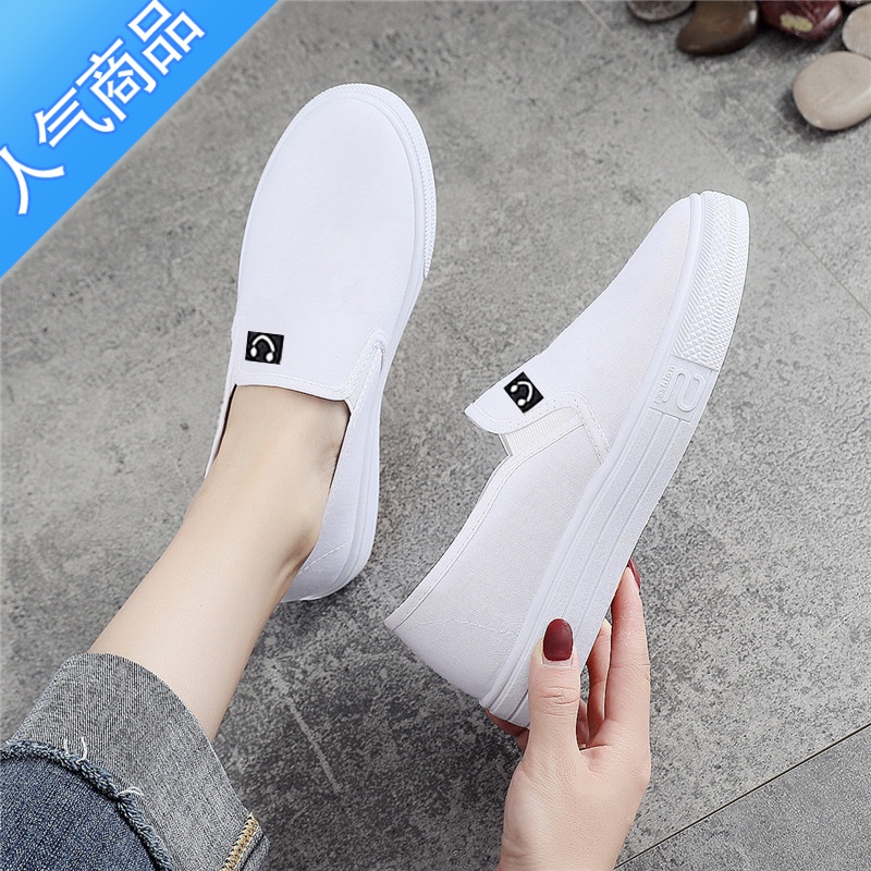 SUNTEK2023春季新款帆布鞋女学生休闲布鞋韩版一脚蹬女鞋厚底懒人小白鞋高清大图