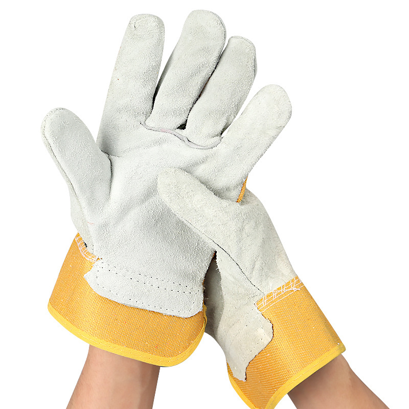 翌嘉YJ5121716焊工手套耐磨防滑黄布二指全掌牛皮电焊手套加厚防护劳保手套(12双)