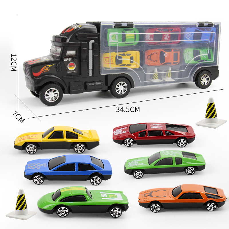 合金货柜车 儿童玩具车合金货柜车模型工程消防挖土机勾机套装男孩子合金小汽车