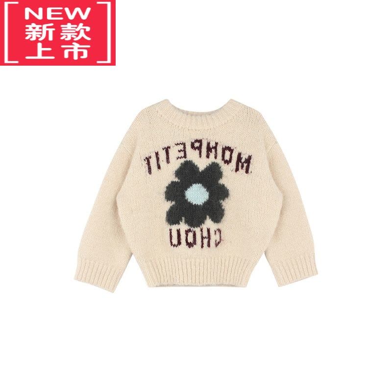 可莉允女童字母花朵套头毛衣2022秋冬季新款韩版儿童洋气休闲时尚上衣潮图片